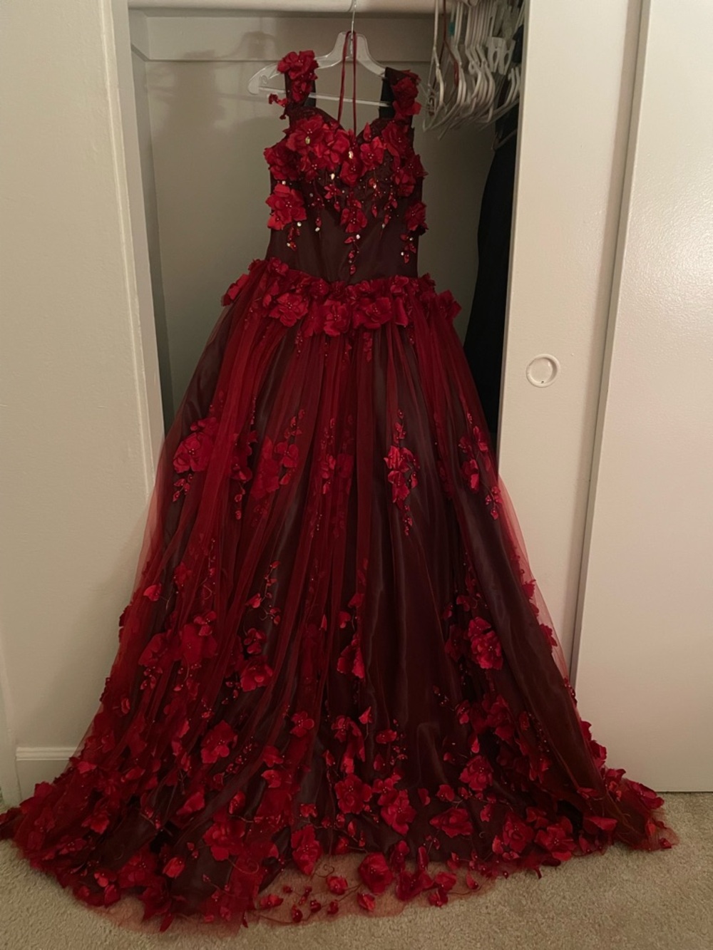 Black and red floral quince/ball room dress
